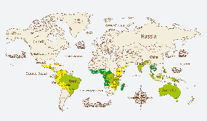 carte géographique des cafés dans le monde